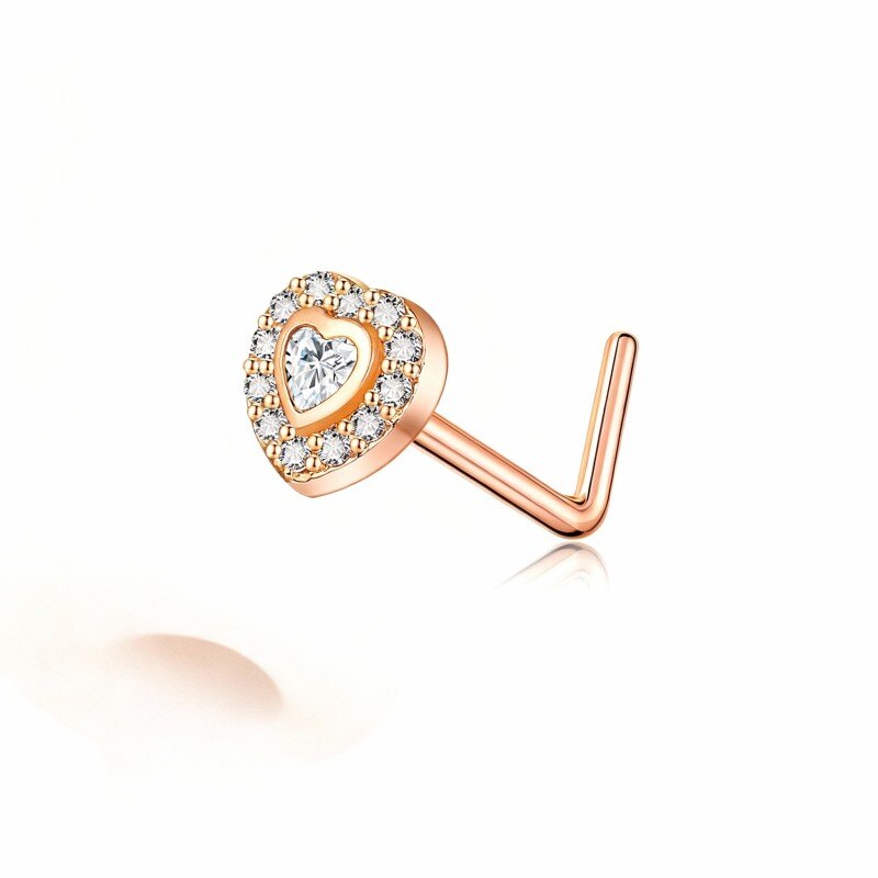 10K Rose Gold Cubic Zirconia Personalized Birthstone & Heart Nose Ring-1