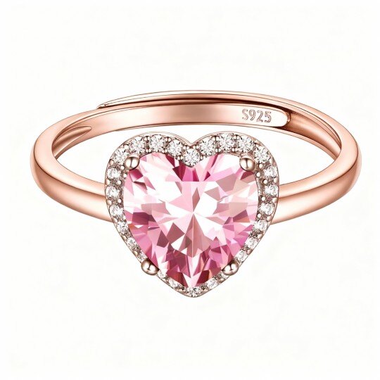10K Rose Gold Cubic Zirconia Personalized Birthstone & Heart Ring