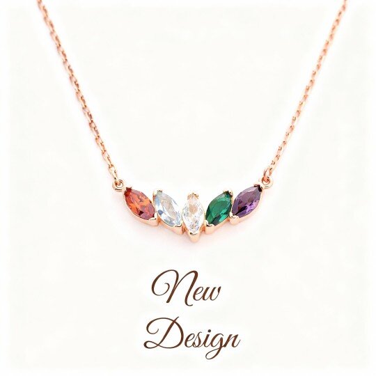 10K Rose Gold Cubic Zirconia Personalized Birthstone & Mother & Sisters Pendant Necklace
