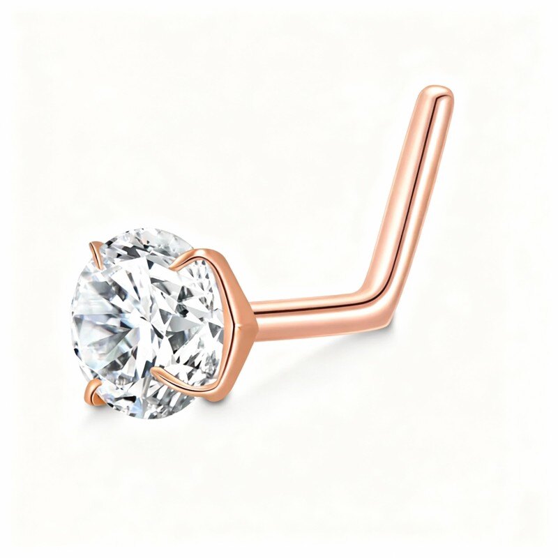 18K Rose Gold Cubic Zirconia Personalized Birthstone Nose Ring-1