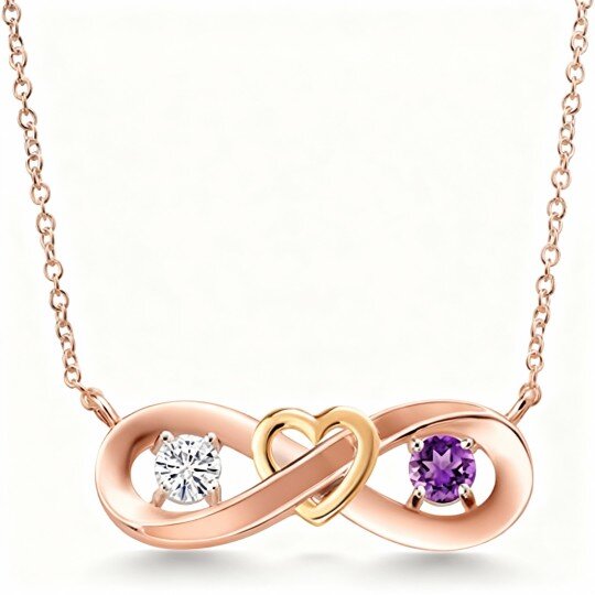 Colar com pendente personalizado de pedra de nascimento em ouro rosa 10K com zircónias cúbicas