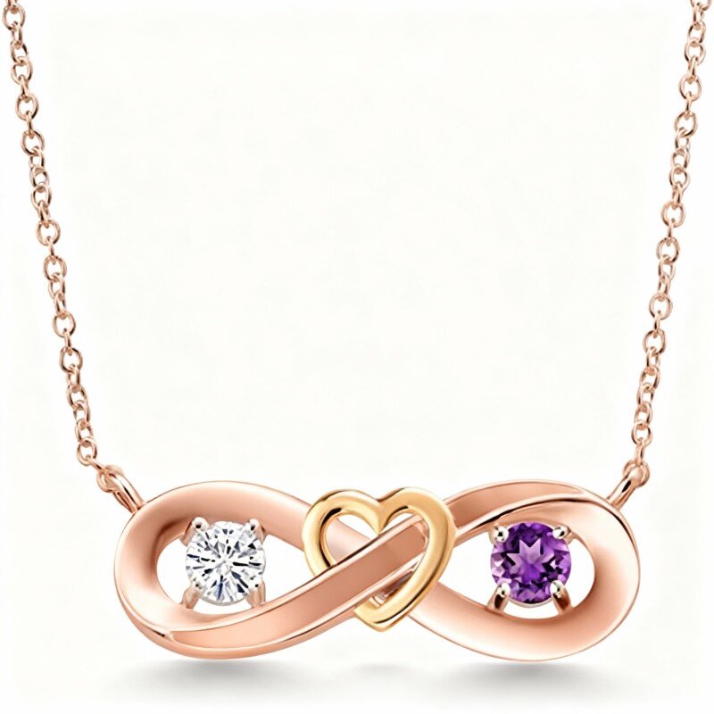 Colar com pendente personalizado de pedra de nascimento em ouro rosa 18K com zircónias cúbicas-1