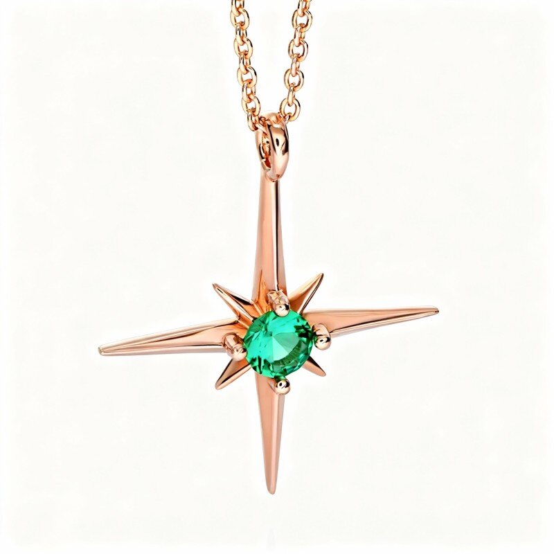 Colar com pendente personalizado de estrela e pedra de nascimento em ouro rosa 10K com zircónias cúbicas-1