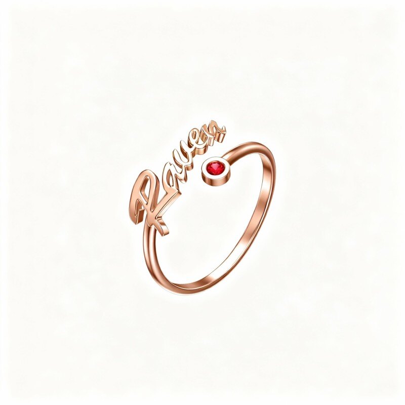 Personalisierter klassischer Geburtssteinring aus 14-karätigem Roségold mit Zirkonia-1