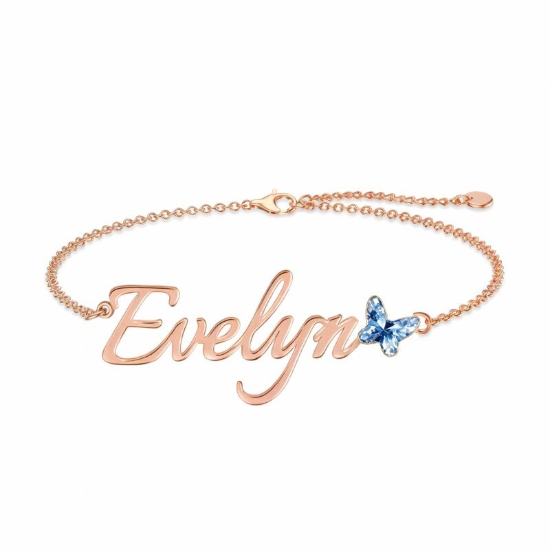 14K Rose Gold & Personalized Classic Name Butterfly Charm Bracelet-1