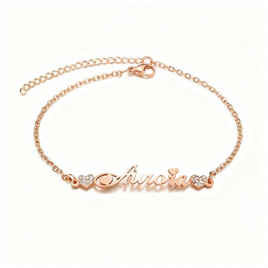 10K Rose Gold Cubic Zirconia Personalized Classic Name Charm Bracelet