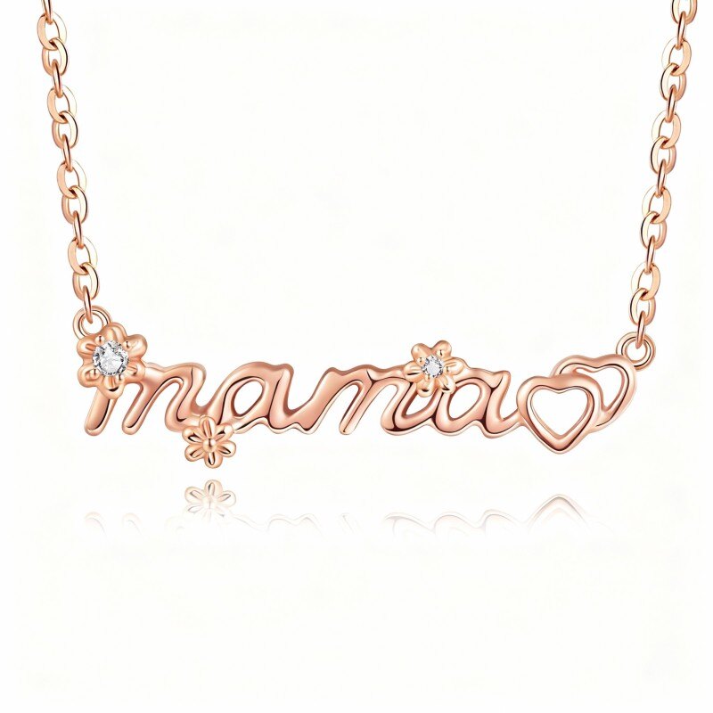 14K Rose Gold Cubic Zirconia & Personalized Classic Name Daisy Pendant Necklace-1