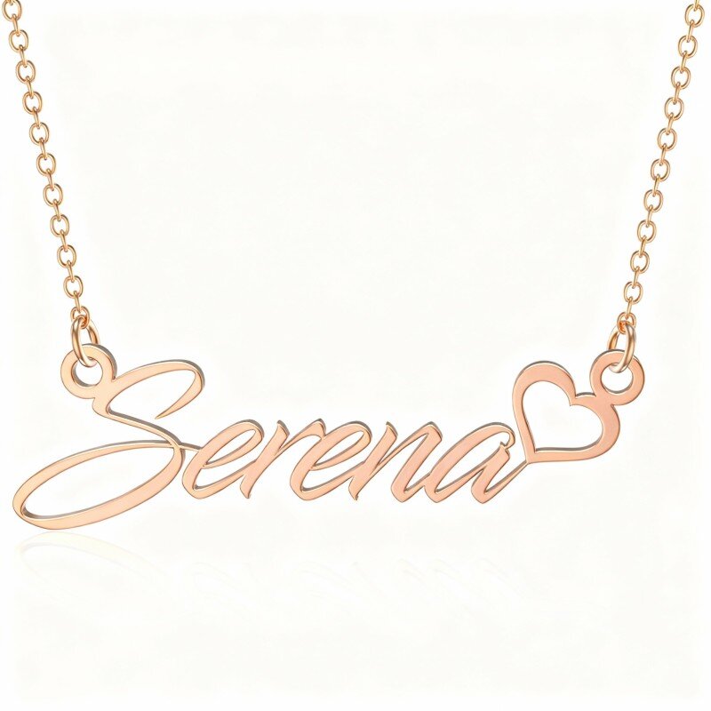 Collar con colgante clásico personalizado con nombre en oro rosa de 10 quilates-1