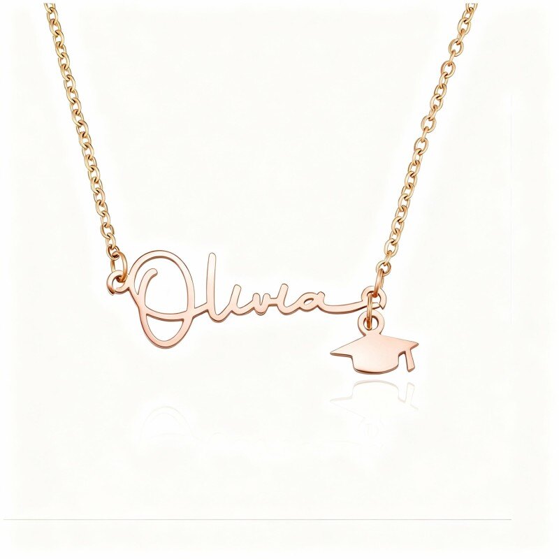 Collier pendentif prénom classique personnalisé en or rose 18 carats-1