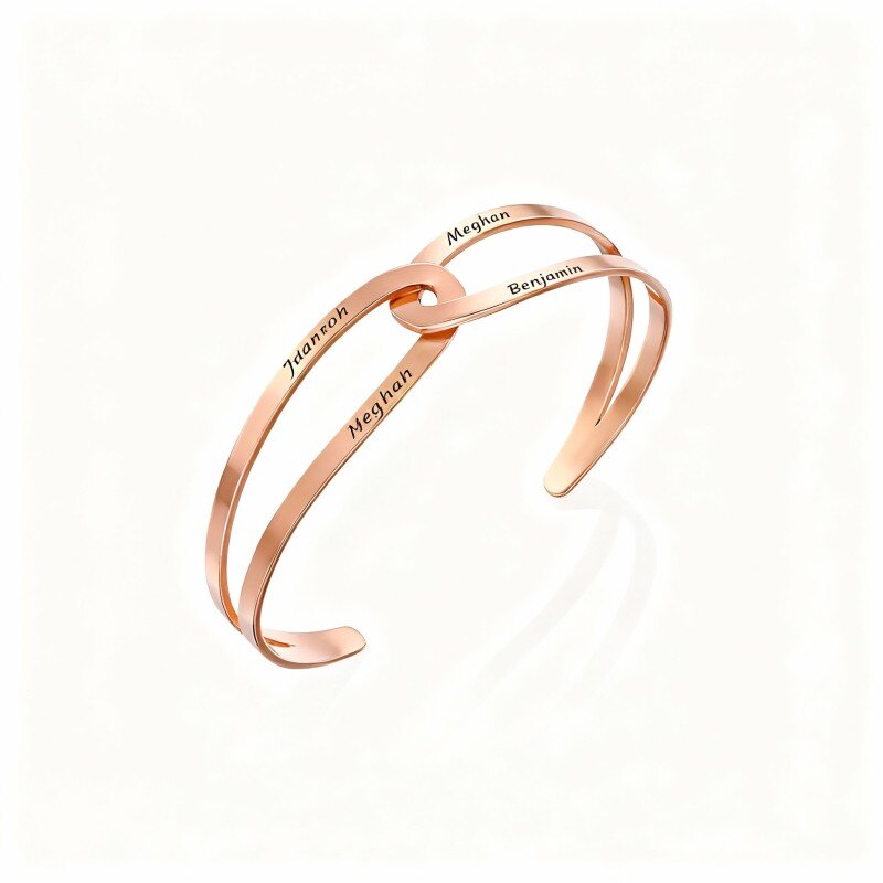 Pulsera rígida lisa clásica personalizada con nombre en oro rosa de 10 quilates-1