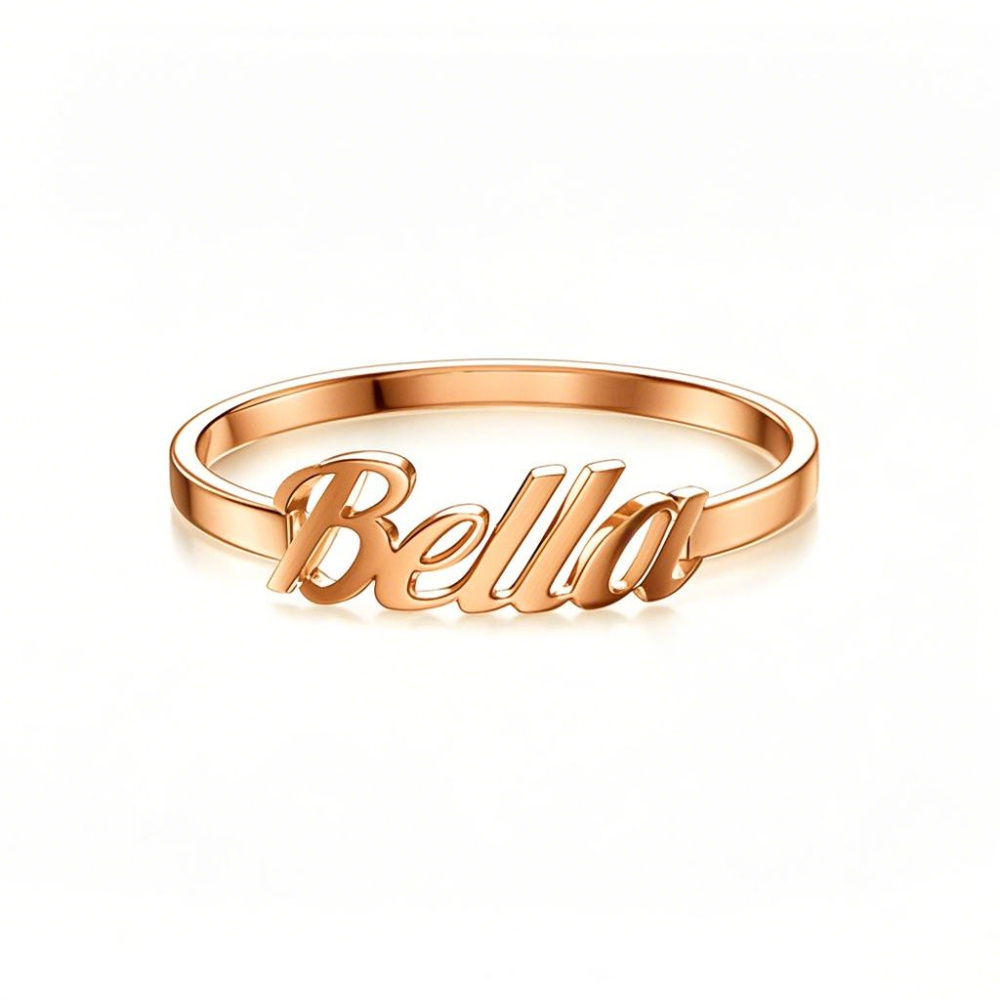 Anillo con nombre clásico personalizado en oro rosa de 18 quilates-1