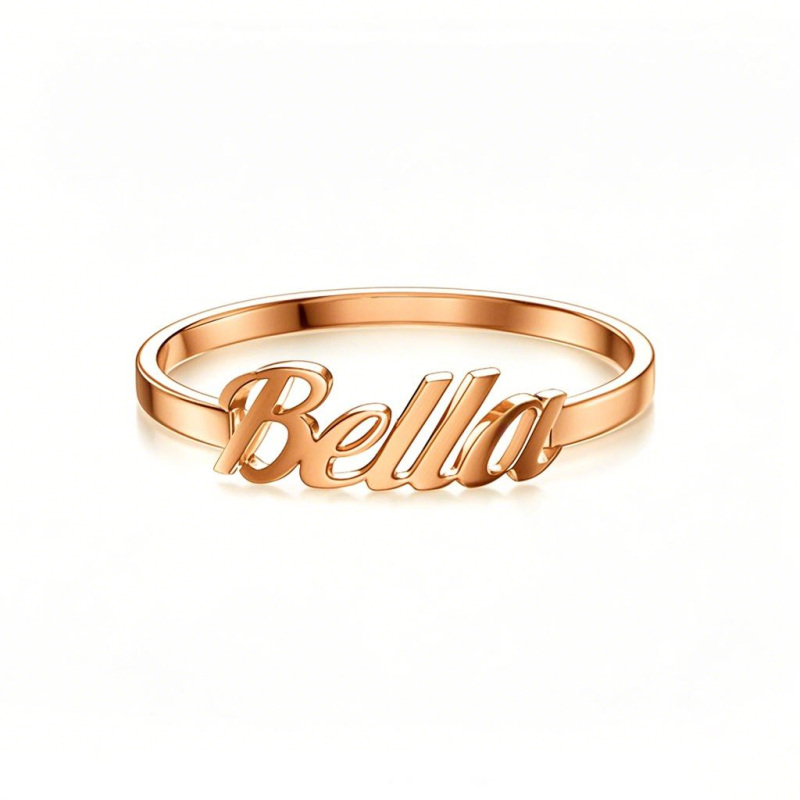 Anillo clásico personalizado con nombre en oro rosa de 18 quilates-1