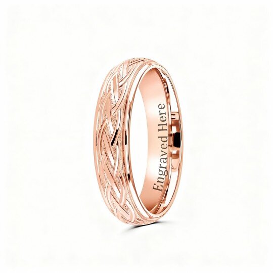 Anillo de oro rosa de 10 quilates con grabado personalizado y nudo celta para hombre