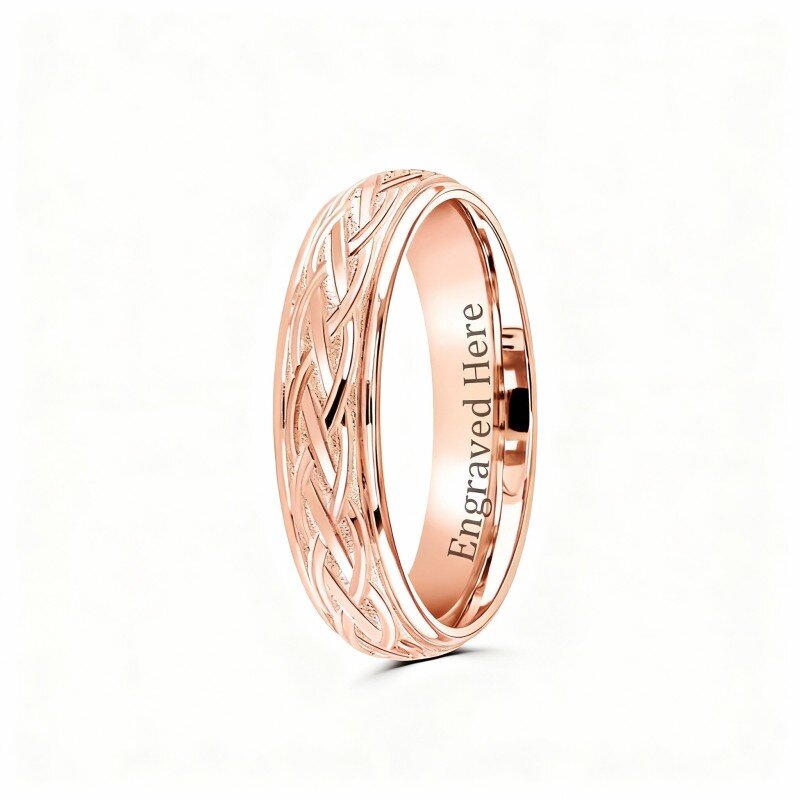 10K Rose Gold Personalized Engraving & Celtic Knot Ring for Men-1