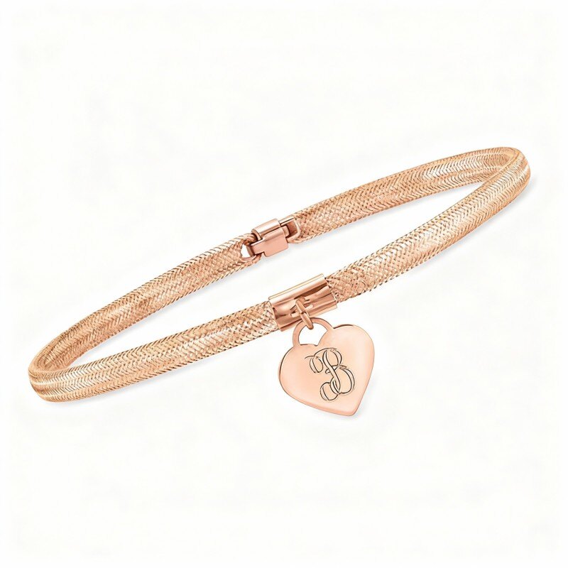 Pulsera con dije grabado personalizado en oro rosa de 18 quilates-1