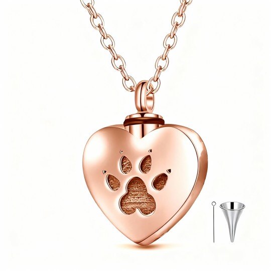 قلادة من الذهب الوردي عيار 10 قيراط مع نقش شخصي على شكل كلب ومخلب وقلب لحفظ الرماد