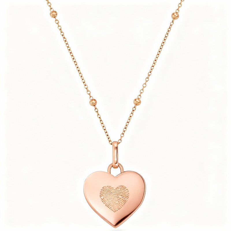 Collier pendentif en or rose 9 carats avec gravure personnalisée, empreinte digitale et cœur-1