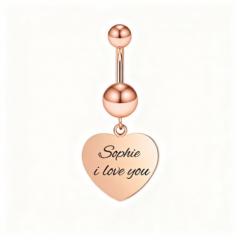 18K Rose Gold Personalized Engraving & Heart Belly Button Ring-1