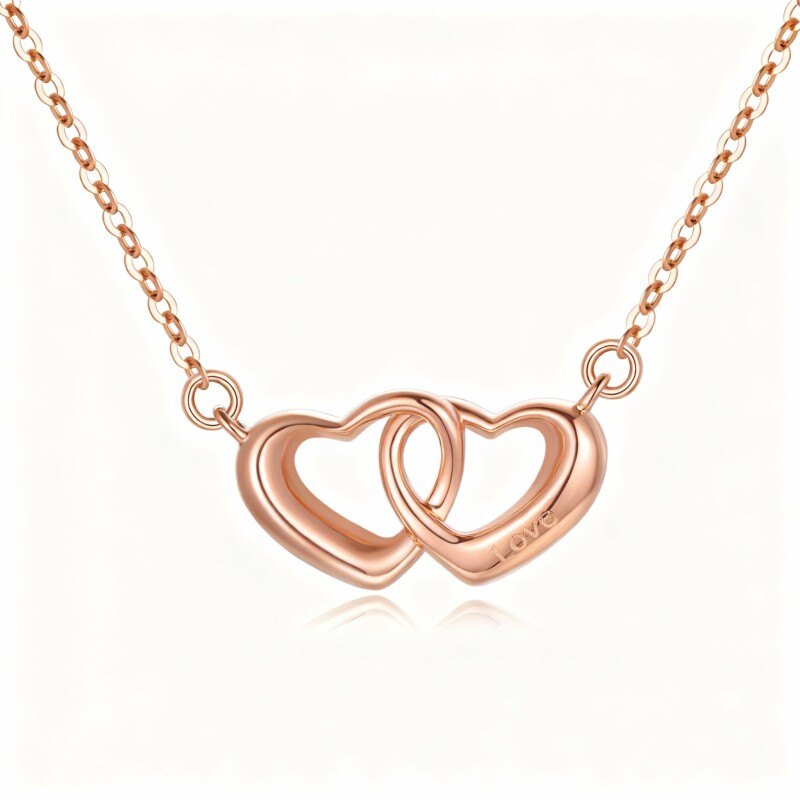 14K Rose Gold Personalized Engraving & Heart With Heart Pendant Necklace-1