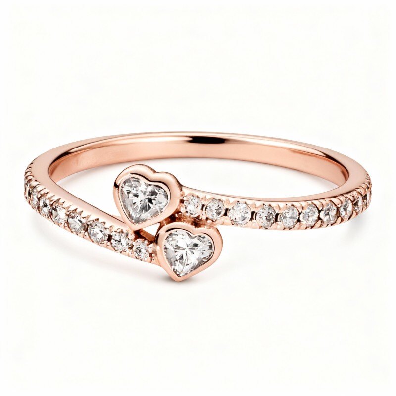 Bague personnalisée en or rose 14 carats avec zircon cubique et gravure en forme de cœur-1