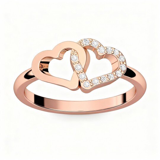 10K Rose Gold Cubic Zirconia Personalized Engraving & Heart With Heart Ring