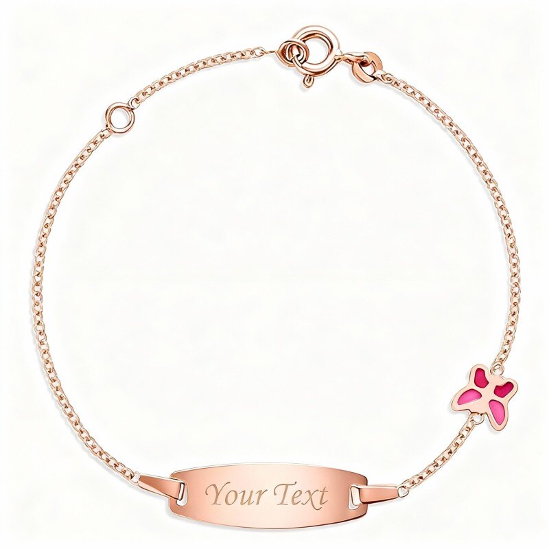 Pulsera de identificación grabada personalizada en oro rosa de 10 quilates-1