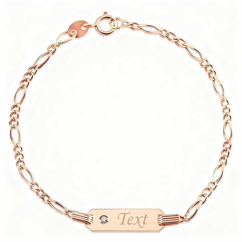 18Kローズゴールド キュービックジルコニア パーソナライズ刻印入り 識別ブレスレット-1