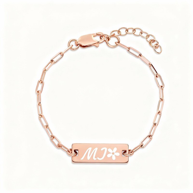 Pulsera de identificación grabada personalizada en oro rosa de 14 quilates-1