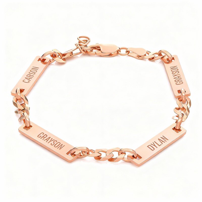 Pulsera de identificación grabada personalizada en oro rosa de 10 quilates-1