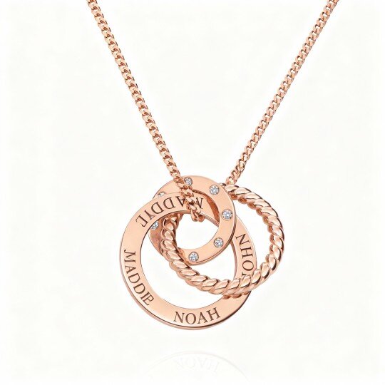10K Rose Gold Cubic Zirconia Personalized Engraving & Lock & Round Circle Pendant Necklace