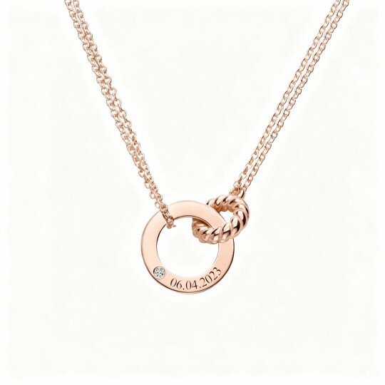 Colar com pendente personalizado gravado em ouro rosa 10K com zircónias cúbicas