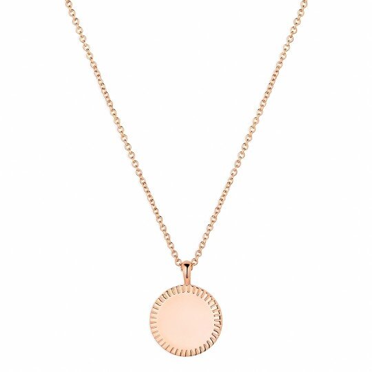 Collar con moneda redonda y grabado personalizado en oro rosa de 10 quilates