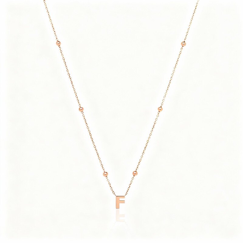 Personalisierte Halskette aus 14-karätigem Roségold mit Anfangsbuchstaben und Perlenanhänger-1