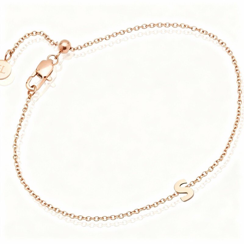 Pulseira com pendente personalizado com inicial em ouro rosa 18K-1
