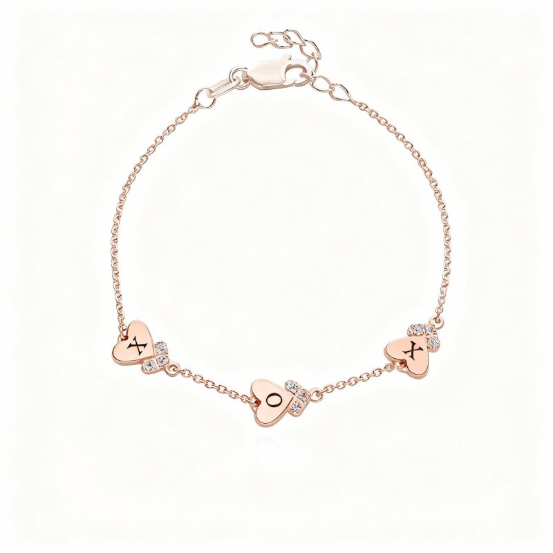 Pulsera con dije de inicial personalizada en oro rosa de 14 quilates y circonitas cúbicas-1