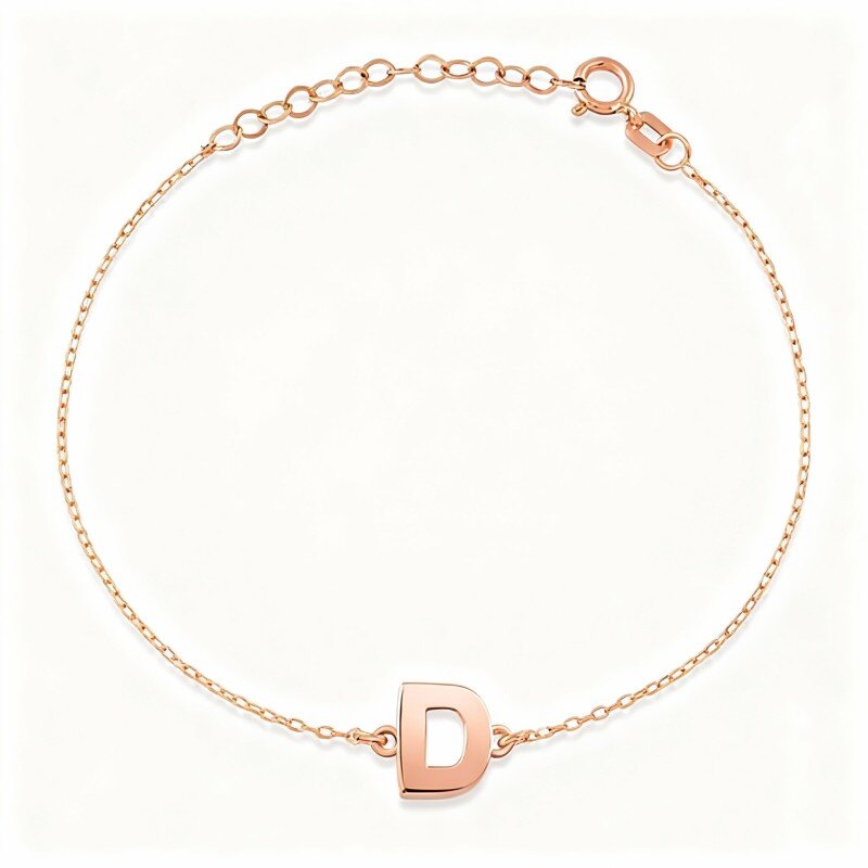 Pulsera con dije de inicial personalizada en oro rosa de 18 quilates-1
