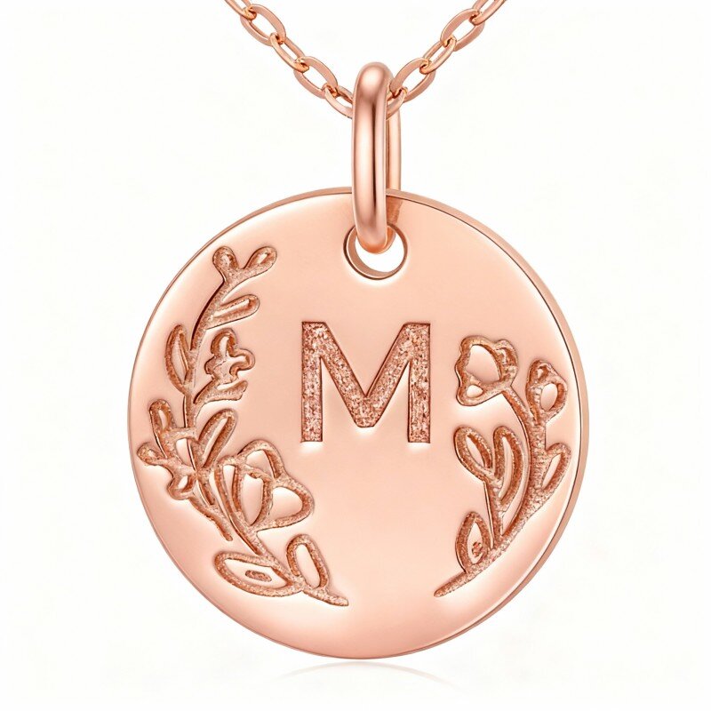 Collar con moneda personalizada con inicial en oro rosa de 9 quilates-1