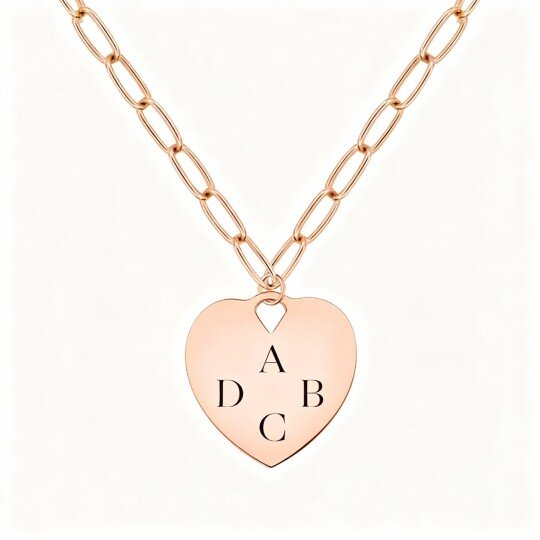 10K Rose Gold Personalized Initial Letter & Heart Pendant Necklace