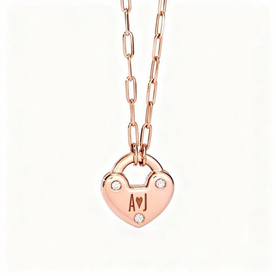Collier pendentif personnalisé en or rose 10 carats avec initiale et cœur en zircone cubique