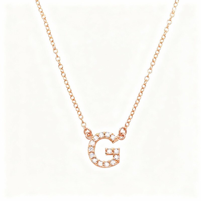 14K Rose Gold Cubic Zirconia Personalized Initial Letter Pendant Necklace-1