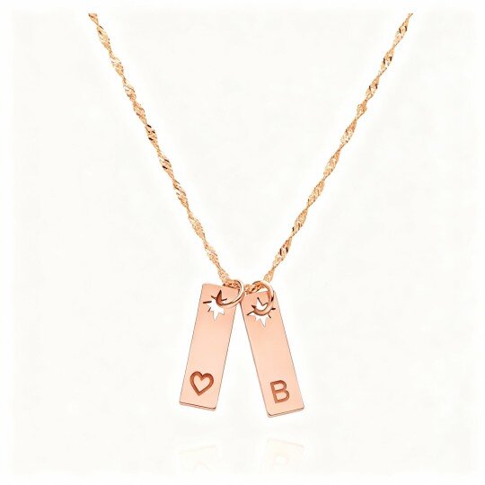 Collier pendentif lettre initiale personnalisée en or rose 10 carats