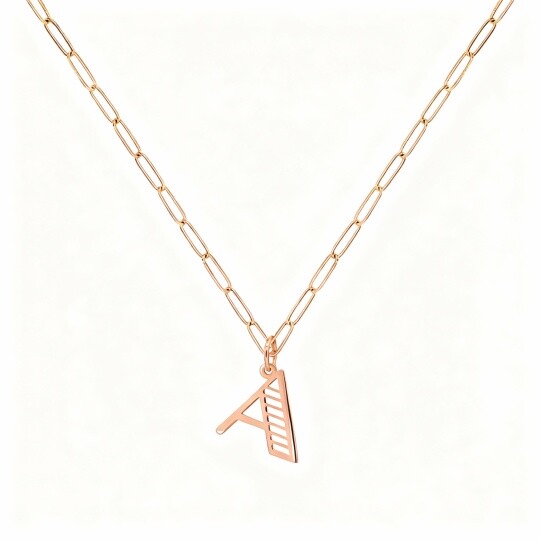 Collier pendentif lettre initiale personnalisée en or rose 10 carats