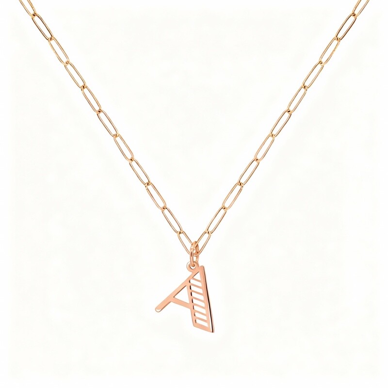 Collier pendentif lettre initiale personnalisée en or rose 10 carats-1