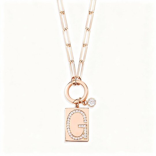 Collier pendentif personnalisé avec initiale en or rose 10 carats et zircone cubique