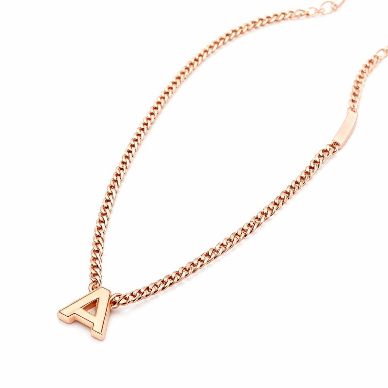 Collier pendentif lettre initiale personnalisée en or rose 14 carats-1