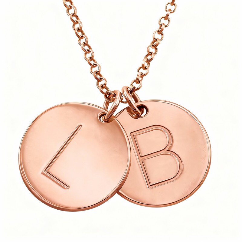 Colar personalizado em ouro rosa 14K com inicial e moeda redonda-1