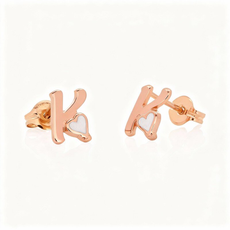 14K Rose Gold Personalized Initial Letter Stud Earrings-1