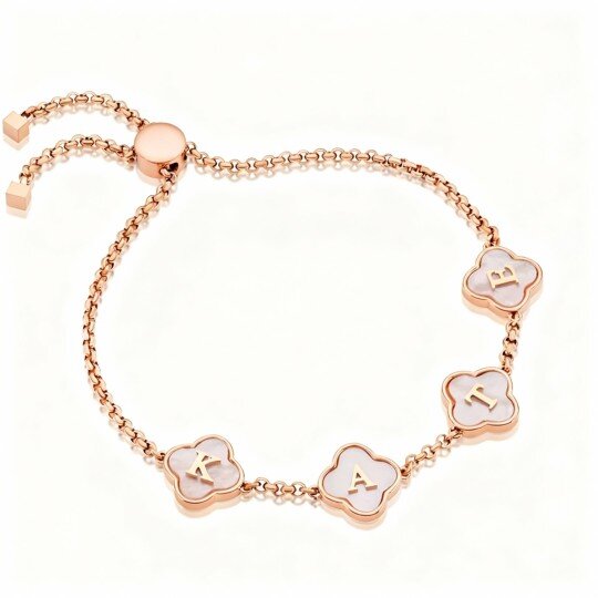 10K Rose Gold & Personalized Initial Letter Wildflowers Charm Bracelet