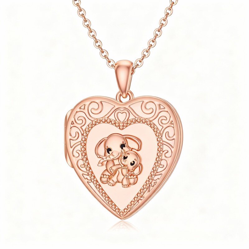 Collana con medaglione fotografico personalizzato in oro rosa 10K con foto e cuore-1