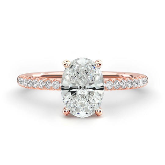 Pierścionek zaręczynowy z 18-karatowego różowego złota z drobnymi diamentami w oprawie Pavé Lab